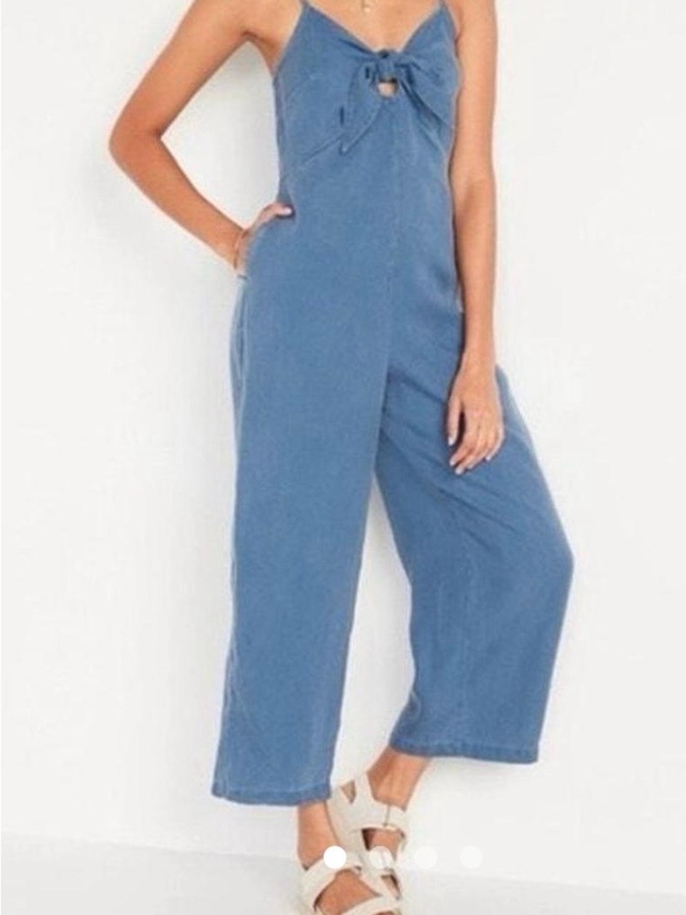 Old Navy Dusty Blue Tie-Front Wide-Leg Jumpsuit
